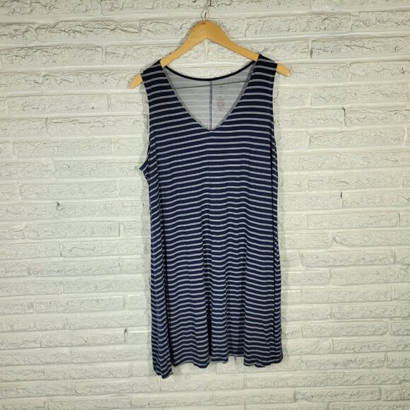 St. Johns Bay Womens Extra Large XL Navy Blue White Striped Dress STR97E - Picture 1 of 10